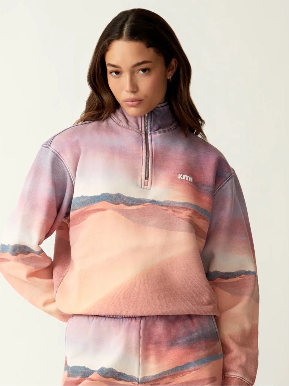 Kith Women's Pink Desert Sunset Quarter Zip Sweatshirt
